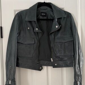 Lamarque Dark Green Leather Moto Jacket